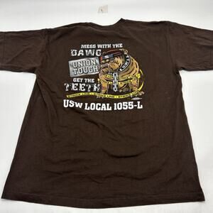 VTG Local USW 1055-L Steelworkers Union T-shirt Brown Dawg Men’s Sz XL USA MADE